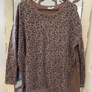 Comfy White Crow leopard sweater with skits up the side. Side Medium.